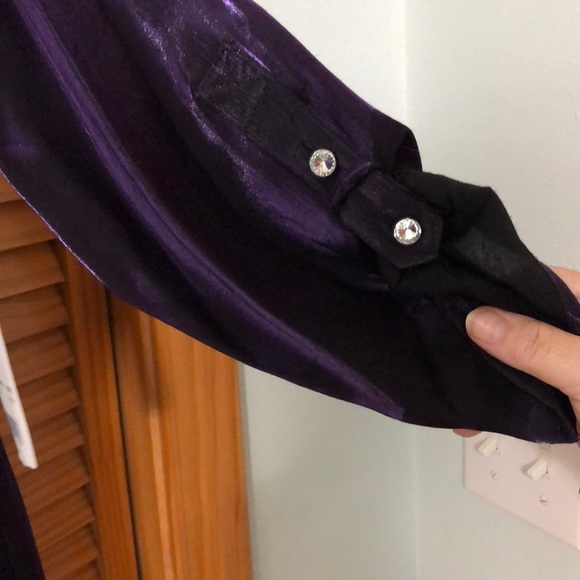 Dark Purple Dress Blouse with Diamond Buttons - Picture 2 of 4